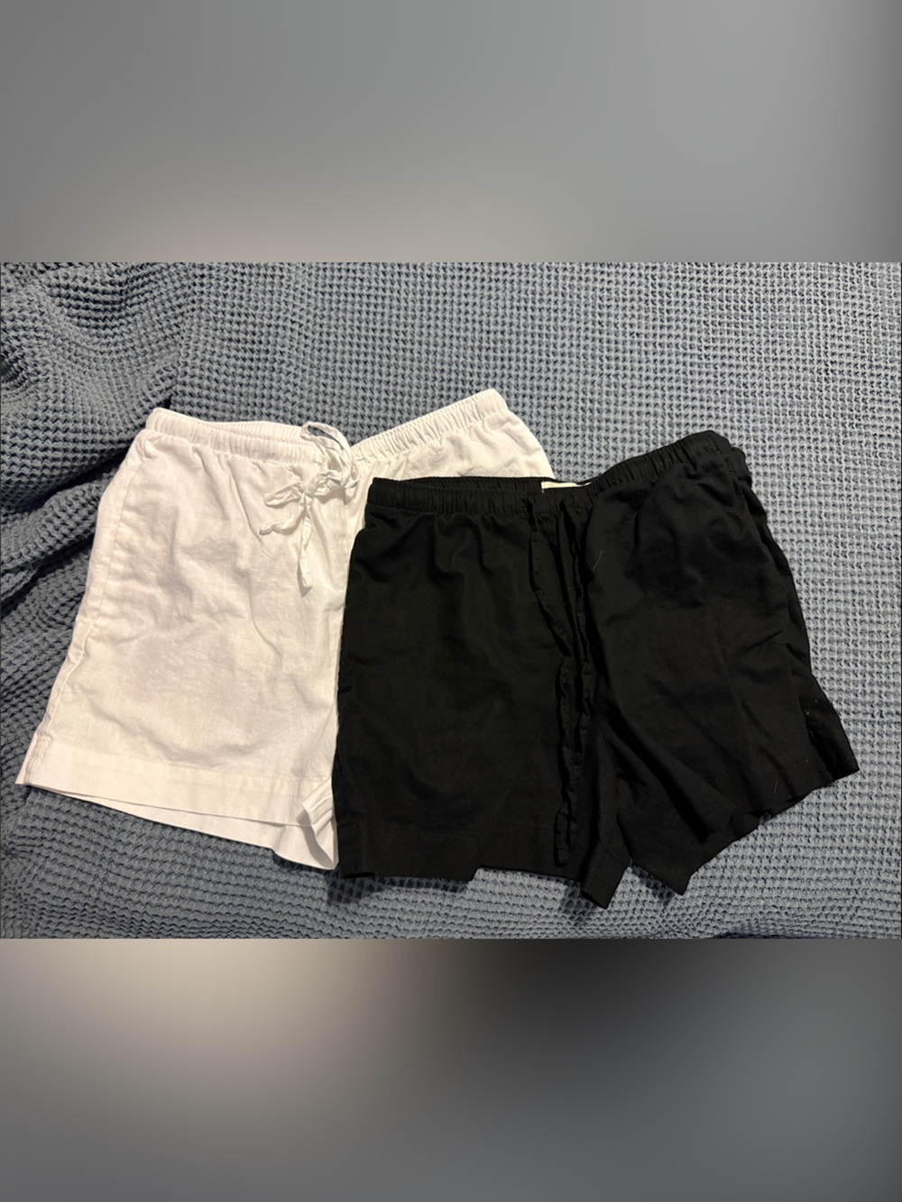 LOFT Linen Black and White Drawstring Shorts Duo